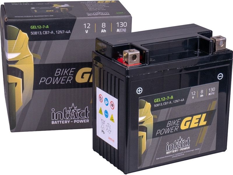 IntAct GEL12 7 A YB7 A 12N7 4A GTX7E BS Gel Motorradbatterie 12V 8Ah